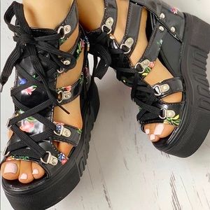 Floral high wedge heel